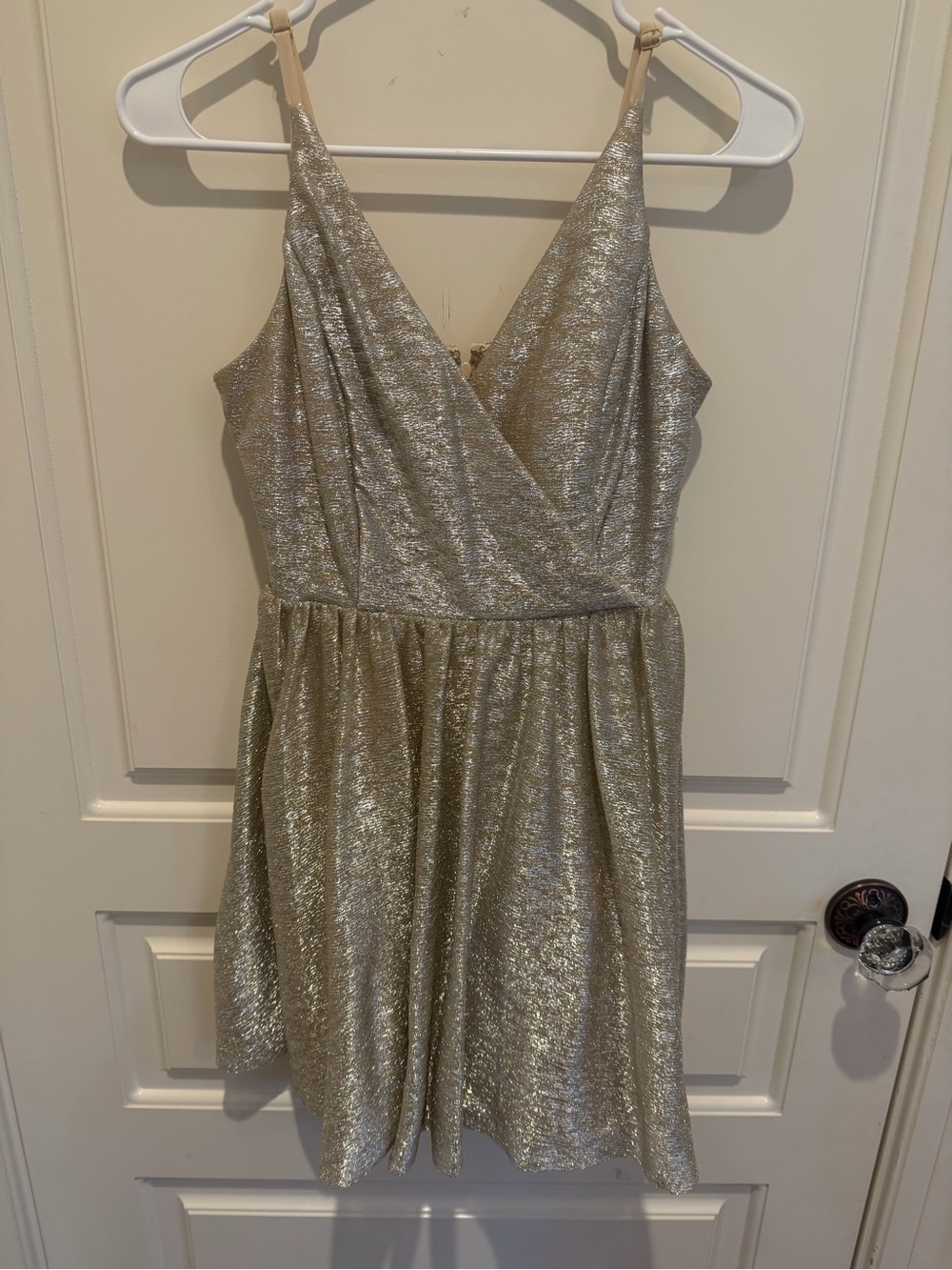 Speechless Silver Metallic V-Neck Mini Dress